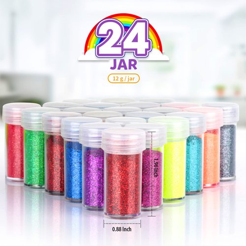 LEOBRO 24 Colors Body Glitter, Extra Fine Glitter, Festival Glitter Makeup Glitter Cosmetic Glitter for Nail Art Face Body Hair, Resin Art Crafts Eyeshadow Lip Gloss Making