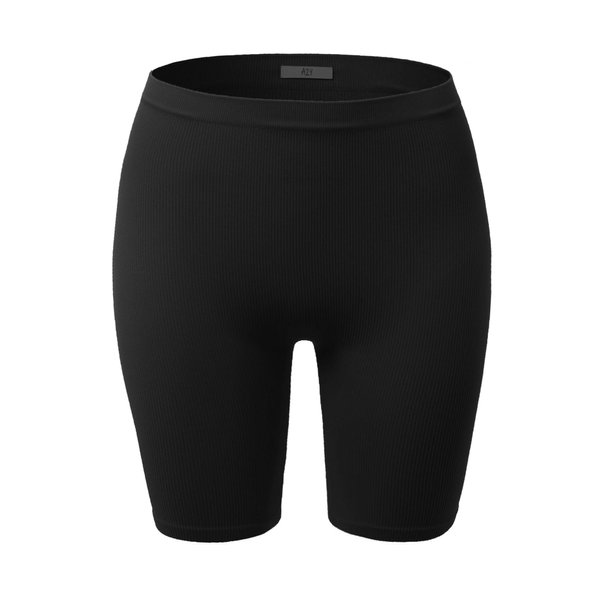 A2Y Mid Length Fitness Workout Seamless Ribbed Biker Shorts Black SM