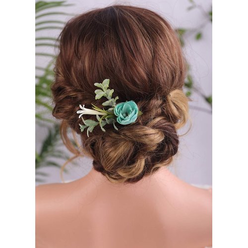 Aimimier Bridal Flower Hair Pins Magnolia Eucalyptus Green Leaves Headpiece Rustic Wedding Bridesmaid Hair Accessories
