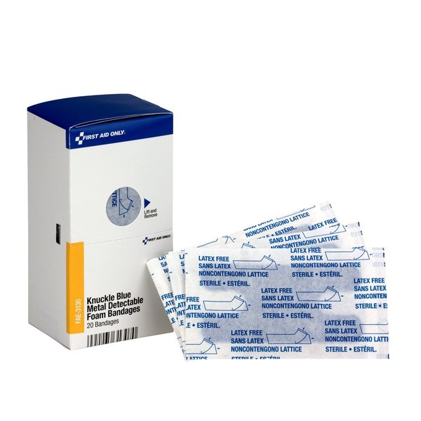 First Aid Only FAE-3130 SmartCompliance Refill Blue Metal Detectable Knuckle Foam Bandages, 20 Count