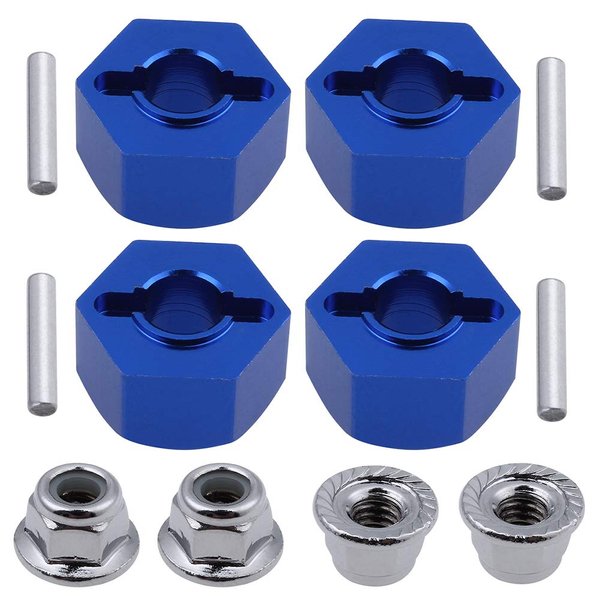 Hobbypark Aluminum 12mm Hex Wheel Hubs(4) & Flanged M4 Lock Nuts(4) Replacement of 1654 3647 for Traxxas 1/10 Slash 4x4 RC Car (Navy Blue)