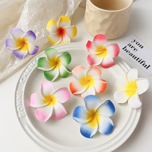 2Pcs White and Pink Hawaiian Frangipani Plumeria Clips and Barrettes Foam Head Flower Party Beach Hair Clip Hair Clips Hair Accessories (7cm)