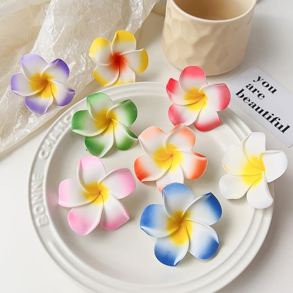 2Pcs White and Pink Hawaiian Frangipani Plumeria Clips and Barrettes Foam Head Flower Party Beach Hair Clip Hair Clips Hair Accessories (7cm)