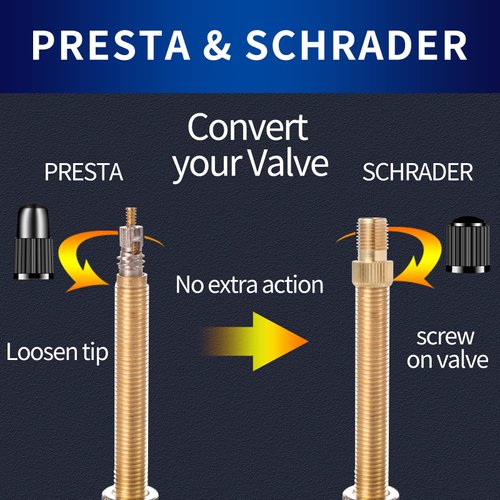 6Pcs Presta to Schrader Valve Adaptor and 12Pcs Tire Caps, Convert French/UK to US, Inflate Tire Using Standard Pump or Air Compressor, for Mountain Bikes, Road Bikes and Cars