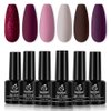 Beetles Gel Nail Polish Set, 6 Pcs Gel Nail Polish Kit Purple Brown Red Glitter Gel Polish Soak Off Nail Uv Light Gel Kit Nail Art DIY Home for Women Girl
