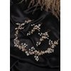 Jumwrit Wedding Headband Earrings Set Handmade Rhinestone Crystal Headpiece Flower Leaves Hair Band Dangle Earrings Bridal Hair Accessories for Women Girls Bride Bridesmaid（Gold）