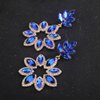 Jumwrit Shiny Blue Rhinestone Long Dangle Drop Earrings Sparkle Crystal Flower Stud Earrings Chunky Geometry Chandelier Earrings Fashion Statement Jewelry Gift for Women