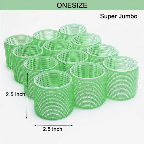 Jumbo Hair Rollers Set, 12 Pack Salon Hairdressing Curlers, Self Grip Hair Roller for Long Hair, Hair Curlers Heatless, DIY Curly Hairstyle with Clips, Colors May Vary, 2.5 inch Super Jumbo