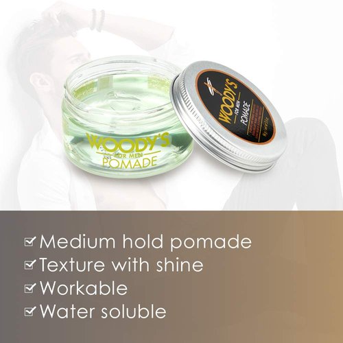 Woody's Pomade for Men, Styling Cream, Add Texture with Healthy Shine Finish, Medium Hold, Water-Soluble and Easy to Apply, Non-Sticky, Non-Flaking & Safe for all Hair Types, 3.4 oz. 2-Pack