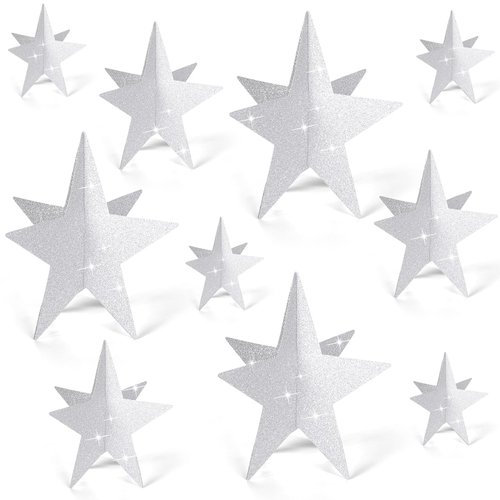 Sinload 45 Pcs Star Centerpieces for Movie Night Party Decorations 3D Movie Night Supplies Star Decorations in 3 Sizes 8" 5" 3" Red Carpet Film Show Theme Birthday Party Table Decor(Classic,Silver)