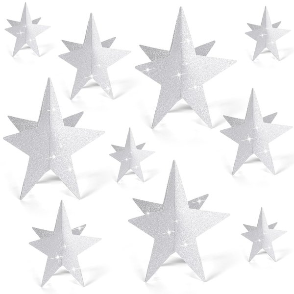 Sinload 45 Pcs Star Centerpieces for Movie Night Party Decorations 3D Movie Night Supplies Star Decorations in 3 Sizes 8" 5" 3" Red Carpet Film Show Theme Birthday Party Table Decor(Classic,Silver)
