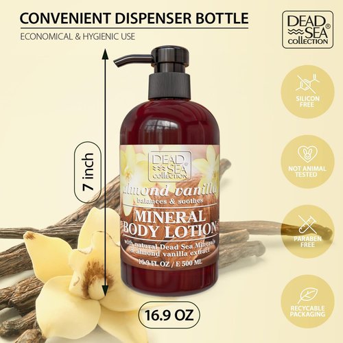 Dead Sea Collection Almond Vanilla Body Lotion - Nourishing Moisturizer Body Lotion for Women and Men - Rejuvenating Hand and Body Care for Dry Skin 16.9 Fl. Oz.