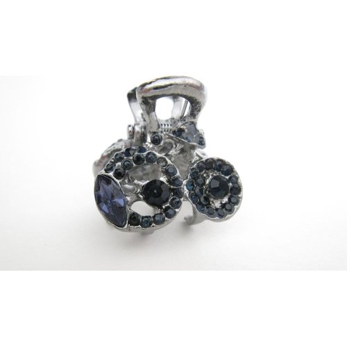 Generic Small mini dark silver blue crystal circles hair claw clip bridal clip