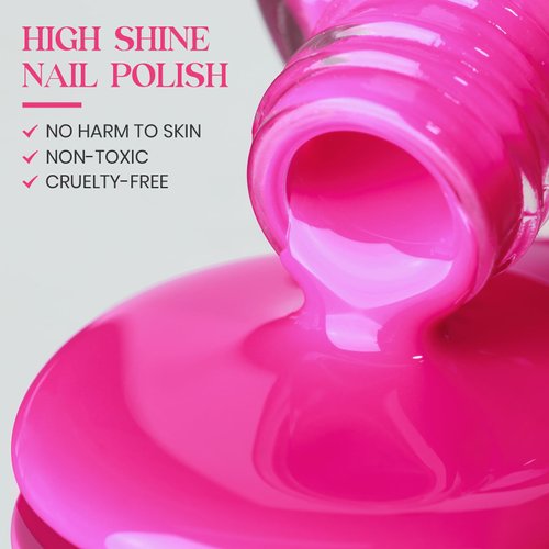 MIZHSE Quick Dry Nail Polish, Hot Pink Nail Polish Non Gel Air Drying Fast, 15 ml Regular Nail Polish Glossy Finish Rose Red Nail Lacquer Full Coverage Nail Art Manicure DIY Home