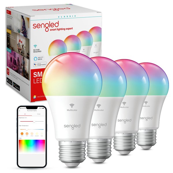Sengled WiFi Color Changing Light Bulb, Alexa Smart Light Bulbs that Work with Alexa & Google Assistant, A19 RGB No Hub Required, 60W Equivalent 800LM CRI>90, Set of 4