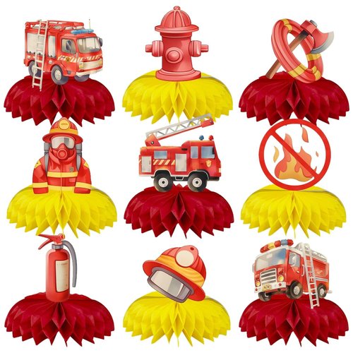 9 Pcs Firetruck Birthday Decorations Fire Hydrant Centerpiece Firefighter Birthday Party Decorations Fire Truck Party Favors Fire Truck Birthday Party Supplies