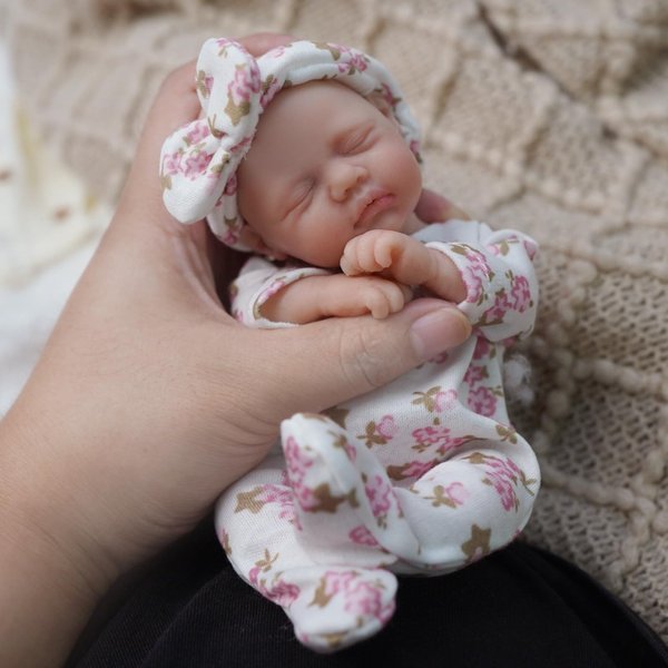 Newtotlove 7" Mini Silicone Baby, Reborn Baby Dolls Silicone Full Body Girl, Realistic Newborn Baby Doll Real Life Miniature Baby Doll with Feeding Accessories & Gift Box