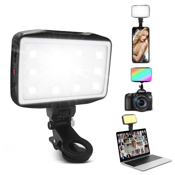 GreatLPT Selfie Light for Phone Camera, Phone Fill Light with Detachable Clip and Cold Shoe, 360° Full Color CRI 96 Dimmable 2500K-9000K, 2600mAh Rechargeable Magnetic Phone Light for Selfie/Vlog
