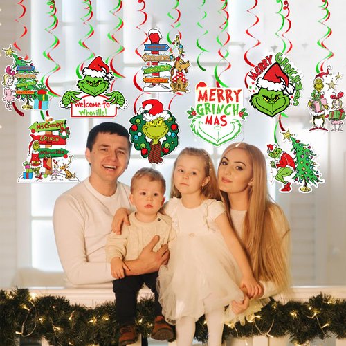 36pcs Marry Grinchmas Hanging Green Monster Streamers Decorations,Hanging Swirls Party Decorations Christmas Ceiling Decorations Christmas Birthday Party Decorations Outdoor Decorations for Christmas