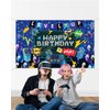 Mocsicka Video Game Birthday Backdrop Banner Game on Happy Birthday Party Decorations Banner Level up Theme Party Wall Decorations Supplies (Blue, 70.8x43.3 inch)
