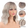 SUIYISHANGMAO Short Wavy Wig with Bangs for Women，Shoulder Length Short Bob Wigs，Loose Wavy Wig，Charming Synthetic Wigs with Natural Wavy Heat Resistant Hair for Daily life and party use (Linen gray)
