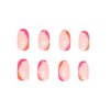 Acrylic Press on Nails Short Oval Rose Red and Orange French Tip Fake Nails Press ons Light Pink Full Cover Stick on Nails Glossy Artificial False Nails for Girls 24Pcs