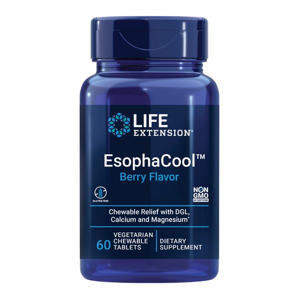 Life Extension EsophaCool - Gut Health Supplements with Calcium, Magnesium & DGL Licorice Root Extract for Healthy Digestion Stomach Relief & PH Balance - Gluten-Free, Vegetarian - 60 Chewable Tablets