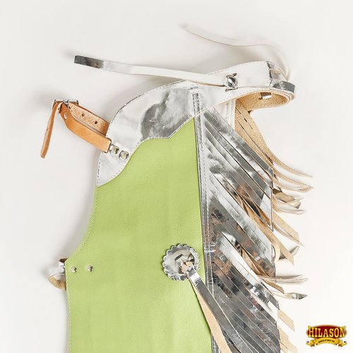 HILASON Pro Rodeo Bull Riding Chaps Faux Leather Youth Green Olive Green Base | Bull Riding Chaps | Western Chaps Leather | Western Chaps | cowboy chaps for men | Leather Riding Chaps Women