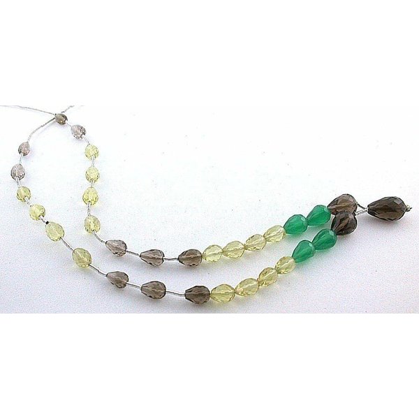 52.90 Ct Temporary Strung Citrine Smoky Quartz Green Agate Briolette Gem Strand