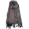 Plum Feathers Pashmina Scarf with Ethnic Tapestry Style Paisley Pattern - 67" x 28" Everyday Pashmina Travel Wrap and Shawl (Black Multi Tapestry)
