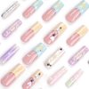 QQPPOLIU Long Press on Nails Coffin Shape 3D Fake Nail Glue on Acrylic Nails French Artificial Nails with Butterfly and Pearl Design Chrome Push on Nails for Women and Girls 24 Pcs