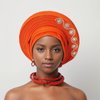 Nigerian Headtie with Stones Female Head Wraps Already Made Auto Gele Head Tie African Turban Cap for Party (Golden)
