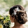 Urieo Wedding Flower Rhinestone Hair Comb Rose Gold Pearl Bride Hair Side Combs Bridal Sparkly Crystal Hair Accessories for Women and Girls