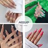 MISUD Extra Long Coffin Press On Nails Ballerina Fake Nails Glossy Glue on Nails Pink White Ombre Acrylic Nails Gradient Artificial Nails Rhinestone Stick on False Nails with Design 24 pcs