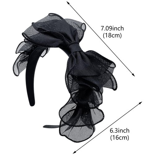 Aswewamt 3 Pcs Black Lace Bowknot Headband Vintage Knotted Hair Hoop French Fancy Bow Cosplay Lace Headband Costume Accessories for Women Girls