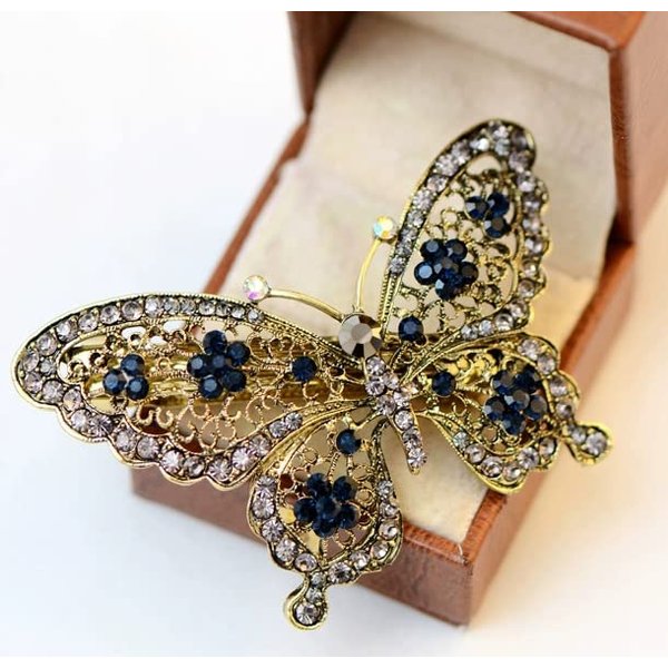 AKOAK Amazing Fashion Butterfly Hairpin Blue Crystal Headwear Barrette Hair Clip Headwear Accessories Jewelry (Bronze)