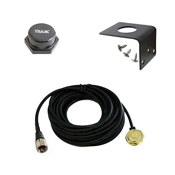 Tram 1250 NMO 3/4" Antenna Mount with 17 feet RG58 Coax Cable, Rain Cap and L Bracket.