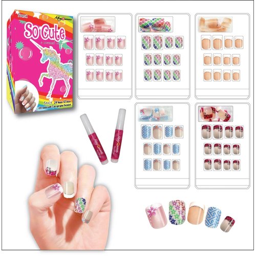 MayQueen 120 PCS 5 Pack Children Artificial Fake Nails With Two Glues Full Cover False Nail Kits for Kids (So Cute)