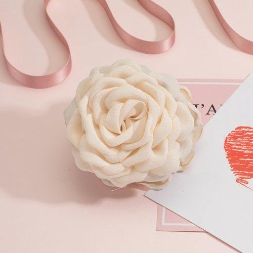 Rose Flower Claws Clips for Women Fabric Flower Charm Hair Clips Medium Octopus Hair Clips Strong Grip Non-slip Jaw Clips for Thick and Medium Hair Big Claw Hair Clips Hair Accessories 1pcs(off-white)