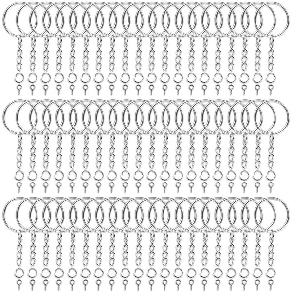 Audab 360Pcs Keychain Bulk, 120Pcs Keychain Rings with Chain and 120Pcs Open Jump Ring with 120Pcs Screw Eye Pins for Crafts and Jewelry Making