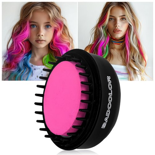 BADCOLOR Pink Hair Temporary Hair Dye Comb For Girls Kids Adults, Washable Hair Chalk Makeup For Halloween Christmas Birthday Cosplay Festival (Neon Pink)