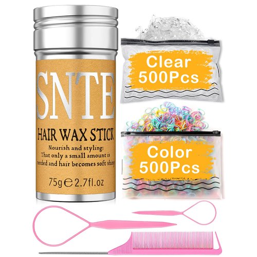 Hair Accessories for Girls, 1000Pcs Hair Elastics(500Pcs Clear Hair Elastics & Colors Elastic Hair Ties), 2Pcs Topsy Tail Hair Tool, Rat Tail Comb, Hair Wax Stick for Kids, Hair Bun Maker for Kids Set