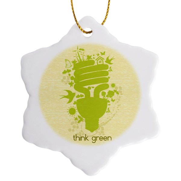 3 inch Snowflake Porcelain Ornament - Think Green Earth Day Conserve Energy Eco-Friendly Light Bulb Design Floral and Nature Designs