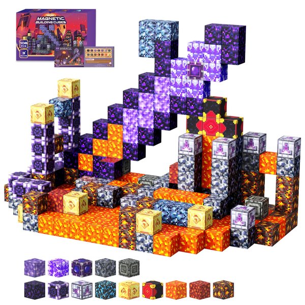 VNLINA Magnetic Blocks Building Toys - 108PCS Magnet Building Blocks Set Construction Cubes STEM Sensory Stacking Kids Toys for Age 3-5, 4-8, 8-12