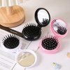 White Folding Hair Brush with Mirror, Round Portable Folding Pocket Hair Brush Mini Hair Massage Comb Travel Size for Men Women and Girls Hair Brushes