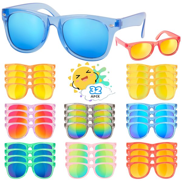 Rugort Kids Sunglasses Bulk Party Favors - 32 Packs Boys Girls Sunglasses for Kids Age 3-8 with UV 400 Protection, Neon Sunglasses for Kids Party