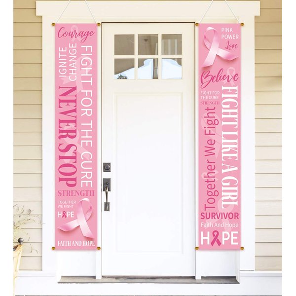 M1ntP1us Breast Cancer Awareness Banner Decorations - Pink Ribbon Porch Sign Outdoor Indoor Party Supplies Ornaments