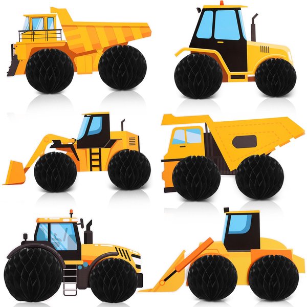 Shappy 6 Pcs Construction Birthday Party Supplies Construction Honeycomb Centerpieces Dump Truck Birthday Party Decorations Car Honeycomb Centerpieces Table Toppers for Birthday Themed Party Favors