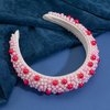 Mixcbe Valentine’s Day Pearl Headband for Women Fashion Hot Pink Pearl Jeweled Padded Headband Hair Accessories For Her(Valentine's Day)