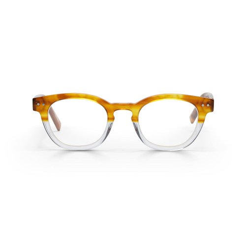 eyebobs Premium Reading Glasses for Women and Men | Waylaid - Round Shaped Frame for Average Faces | Available in 0.0x - 4.0x, Amber Fade, 3.00